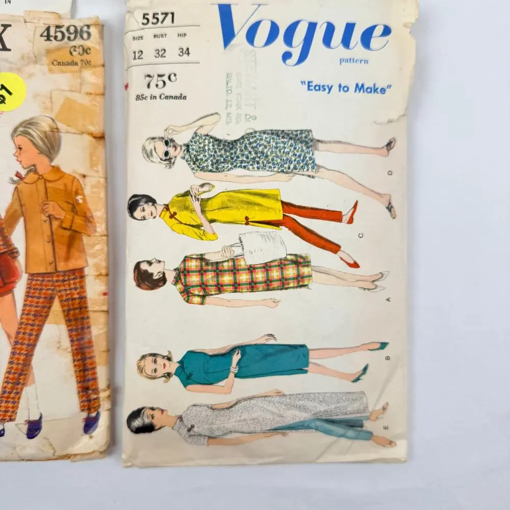Vintage Butterick & Vogue Sewing Patterns Lot of 6 60s 70s Dress Sewing